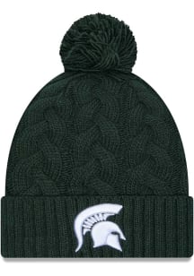 Michigan State Spartans New Era Cabled Color Cuff Pom Womens Knit Hat - Green