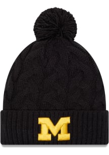 Michigan Wolverines New Era Cabled Color Cuff Pom Womens Knit Hat - Navy Blue