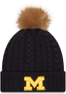 New Era Michigan Wolverines Navy Blue Luxe Cuff Pom Womens Knit Hat