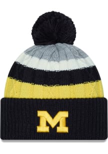 Michigan Wolverines New Era Cabled Cuff Pom Womens Knit Hat - Navy Blue