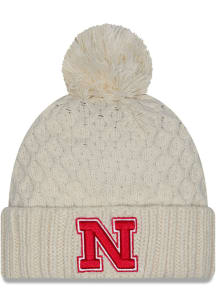 Nebraska Cornhuskers New Era Chunky Cuff Pom Womens Knit Hat - White