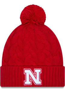 Nebraska Cornhuskers New Era Cabled Color Cuff Pom Womens Knit Hat - Red