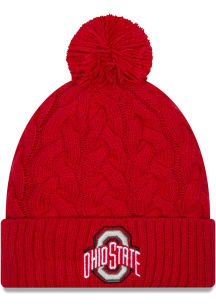 Ohio State Buckeyes New Era Cabled Color Cuff Pom Womens Knit Hat - Red