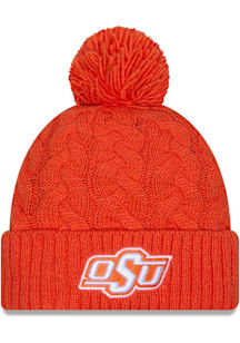 New Era Oklahoma State Cowboys Orange Cabled Color Cuff Pom Womens Knit Hat