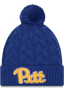 Pitt Panthers New Era Cabled Color Cuff Pom Womens Knit Hat - Blue