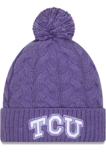 New Era TCU Horned Frogs Purple Cabled Color Cuff Pom Womens Knit Hat
