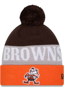 New Era Cleveland Browns Brown Shaded JR Cuff Pom Youth Knit Hat