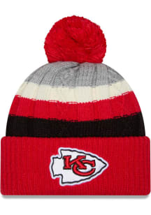 New Era Kansas City Chiefs Red Cabled Color JR Cuff Pom Youth Knit Hat