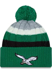 New Era Philadelphia Eagles Kelly Green Cabled Color JR Cuff Pom Youth Knit Hat