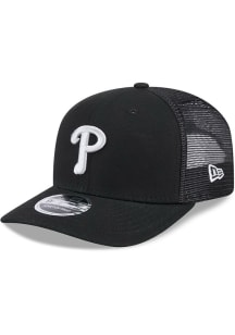 New Era Philadelphia Phillies Canvas Trucker LP 9FIFTY Adjustable Hat - Black