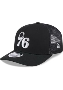 New Era Philadelphia 76ers Canvas Trucker LP 9FIFTY Adjustable Hat - Black