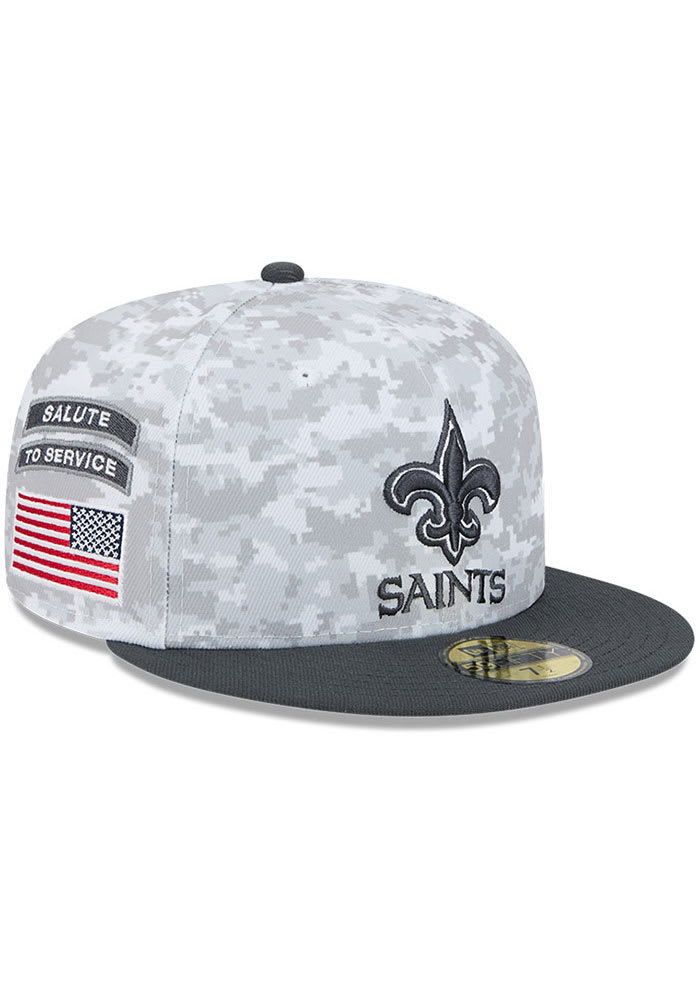 New Orleans Saints Mens 2024 Salute to Service 59FIFTY GREY New Era Fitted Hat