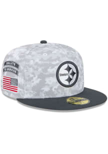 New Era Pittsburgh Steelers Mens Grey 2024 Salute to Service 59FIFTY Fitted Hat