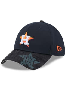 New Era Houston Astros Mens Navy Blue 2T Visor Hit 39THIRTY Flex Hat