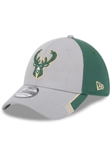 New Era Milwaukee Bucks Mens Grey Visor Trim 39THIRTY Flex Hat