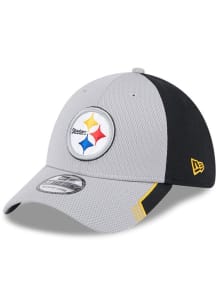 New Era Pittsburgh Steelers Mens Grey Visor Trim 39THIRTY Flex Hat