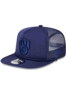 New Era Milwaukee Brewers Navy Blue Tone Rope Golfer Trucker Mens Snapback Hat