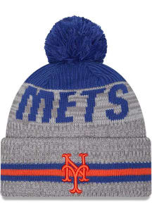 New Era New York Mets Grey Runner Cuff Pom Mens Knit Hat