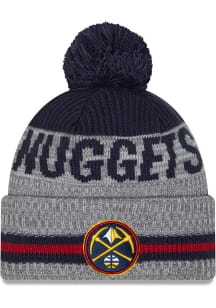 New Era Denver Nuggets Grey Runner Cuff Pom Mens Knit Hat