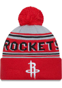 New Era Houston Rockets Red Evergreen Cuff Pom Mens Knit Hat