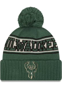 New Era Milwaukee Bucks Green Retro Cuff Pom Mens Knit Hat