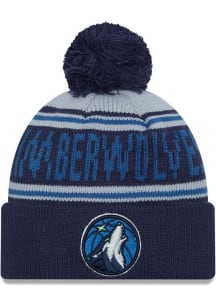 New Era Minnesota Timberwolves Navy Blue Evergreen Cuff Pom Mens Knit Hat