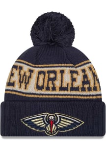 New Era New Orleans Pelicans Navy Blue Retro Cuff Pom Mens Knit Hat