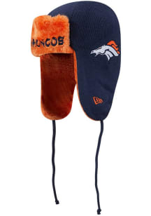 New Era Denver Broncos Navy Blue Evergreen Helmet Trapper Mens Knit Hat