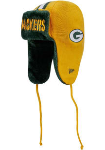 New Era Green Bay Packers Yellow Evergreen Helmet Trapper Mens Knit Hat