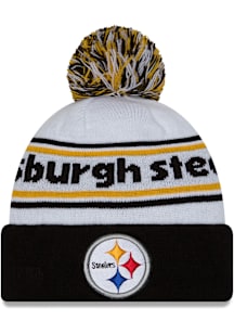 New Era Pittsburgh Steelers White Banded Cuff Pom Mens Knit Hat