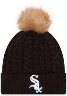 New Era Chicago White Sox Black Luxe Cuff Pom Womens Knit Hat