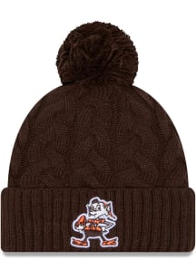 New Era Cleveland Browns Brown Cabled Cuff Pom Womens Knit Hat