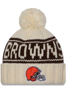 New Era Cleveland Browns White 2024 Sideline W Cuff Pom Womens Knit Hat