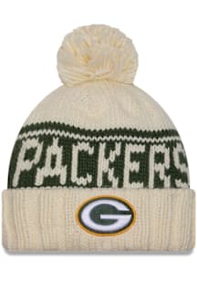 New Era Green Bay Packers White 2024 Sideline W Cuff Pom Womens Knit Hat