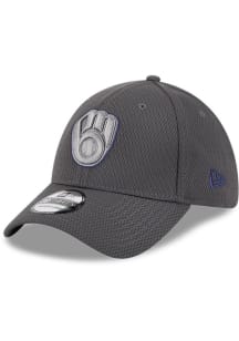 New Era Milwaukee Brewers Mens Grey Evergreen Dash Mark 39THIRTY Flex Hat