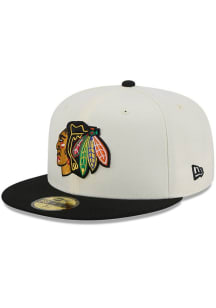 New Era Chicago Blackhawks Mens White 2T Evergreen 59FIFTY Fitted Hat