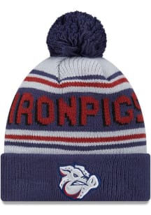 New Era Lehigh Valley Ironpigs Navy Blue Evergreen Cuff Pom Mens Knit Hat