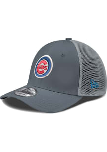 New Era Chicago Cubs Mens Graphite Cooperstown Bullseye Neo 39THIRTY Flex Hat