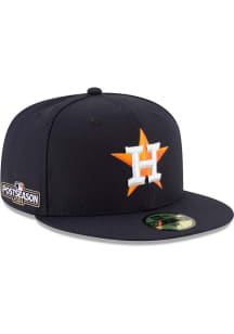 New Era Houston Astros Mens Navy Blue Home 2024 Postseason Side Patch 59FIFTY Fitted Hat