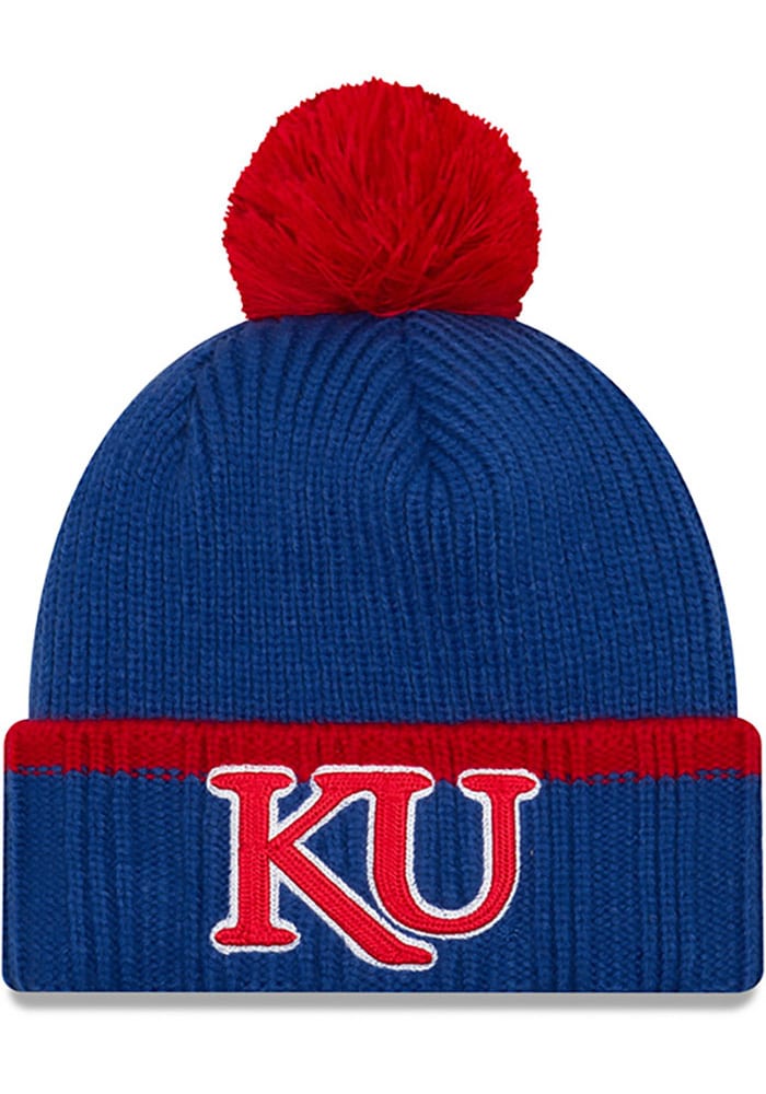 New Era Kansas Jayhawks Blue Prime Team Pom Mens Knit Hat