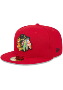 New Era Chicago Blackhawks Mens Red 59FIFTY Polyester Fit Fitted Hat