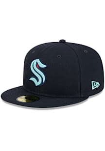 New Era Seattle Kraken Mens Navy Blue 59FIFTY Polyester Fit Fitted Hat