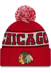 New Era Chicago Blackhawks Red Retro Pom Knit Mens Knit Hat