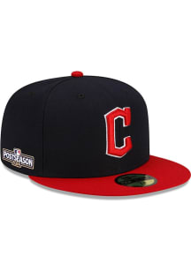 New Era Cleveland Guardians Mens Navy Blue Home AC 2024 Postseason Side Patch 59FIFTY Fitted Hat