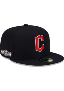 New Era Cleveland Guardians Mens Navy Blue Road AC 2024 Postseason Side Patch 59FIFTY Fitted Hat