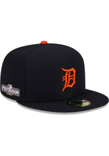 New Era Detroit Tigers Mens Navy Blue Road AC 2024 Postseason Side Patch 59FIFTY Fitted Hat