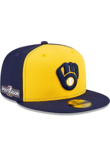 New Era Milwaukee Brewers Mens Yellow Alt AC 2024 Postseason Side Patch 59FIFTY Fitted Hat