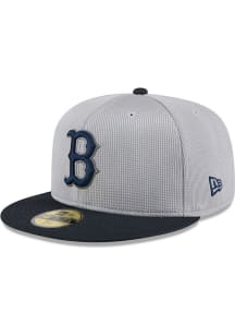 New Era Boston Red Sox Mens Grey 2025 Batting Practice 59FIFTY Fitted Hat