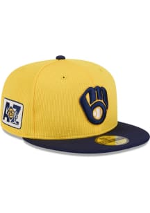 New Era Milwaukee Brewers Mens Yellow 2025 Spring Training 59FIFTY Fitted Hat