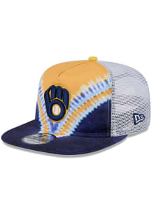 New Era Milwaukee Brewers Yellow Dye Golfer Trucker Mens Snapback Hat